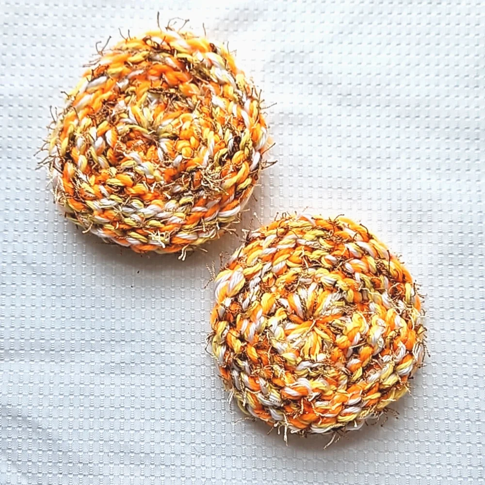 Eco-Friendly Vegetable All Purpose Scrubby Sponge,  Set of 2 Orange Tan Yellow